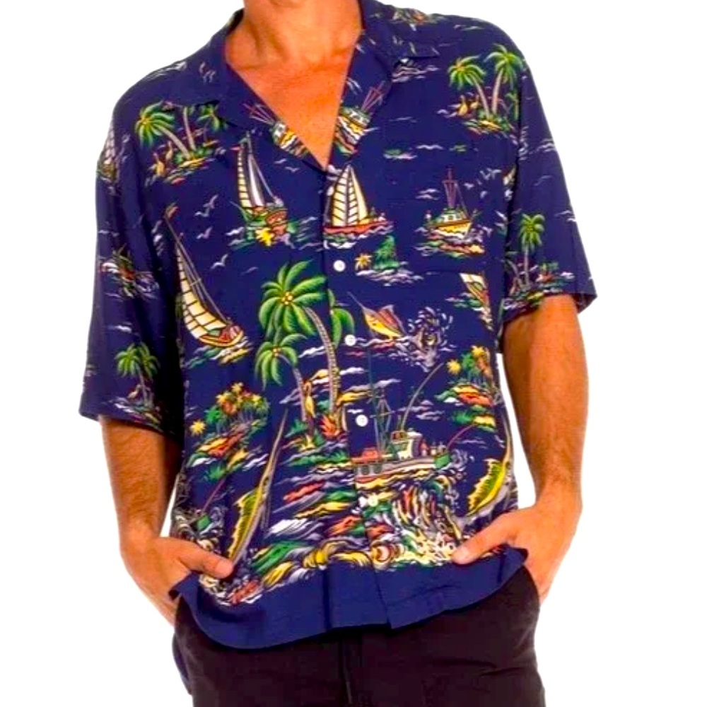 Polo Ralph Lauren Caldwell Rayon Hawaiian Camp Shirt Deep  Mens 3XL tall